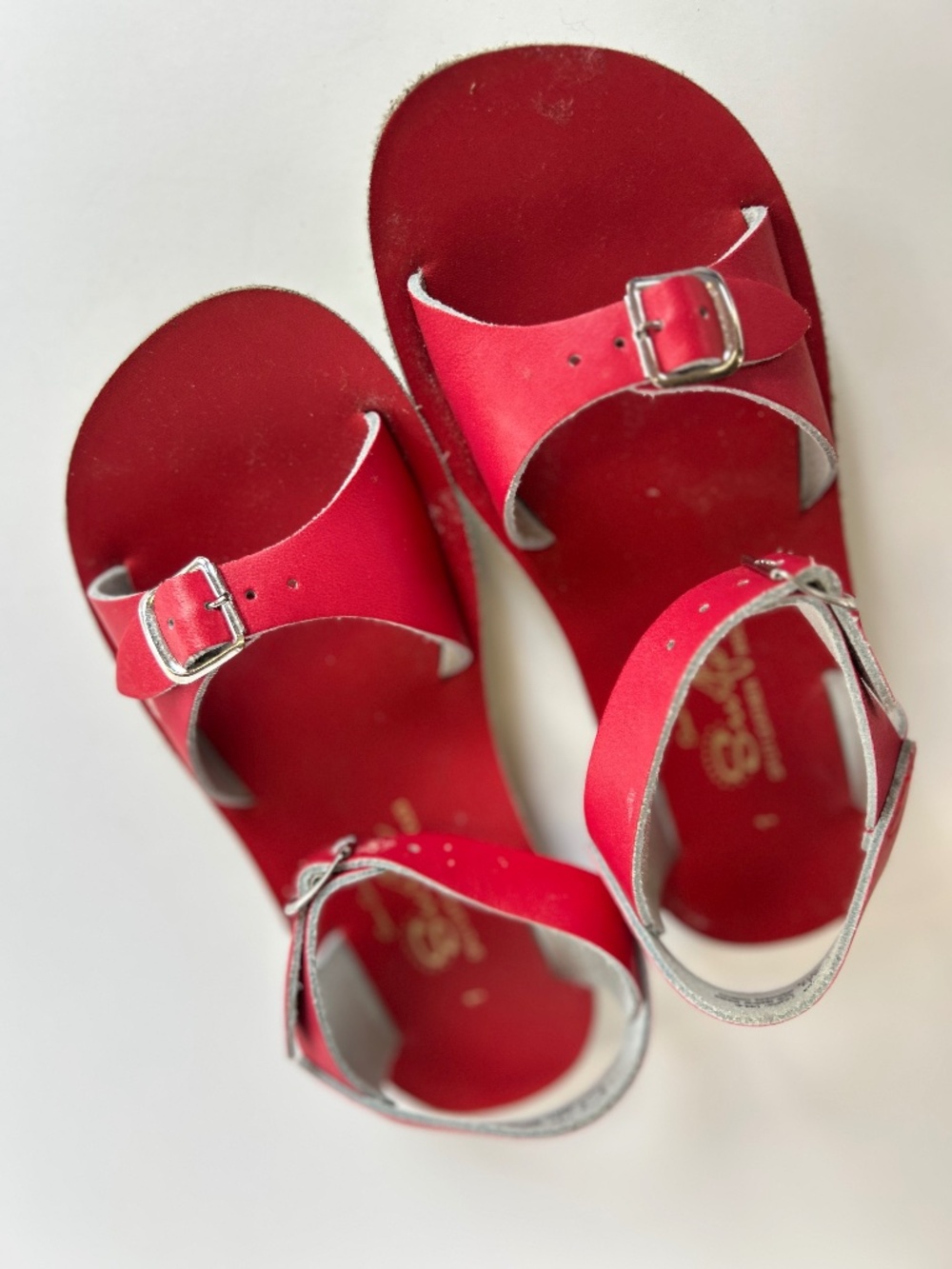 Sun-San Salt Water Sandals Red Leather Size 1